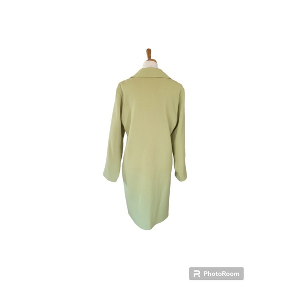 80's Oscar de la Renta Chartreuse Wool‎ Button Front Midi Coat - Picture 5 of 7
